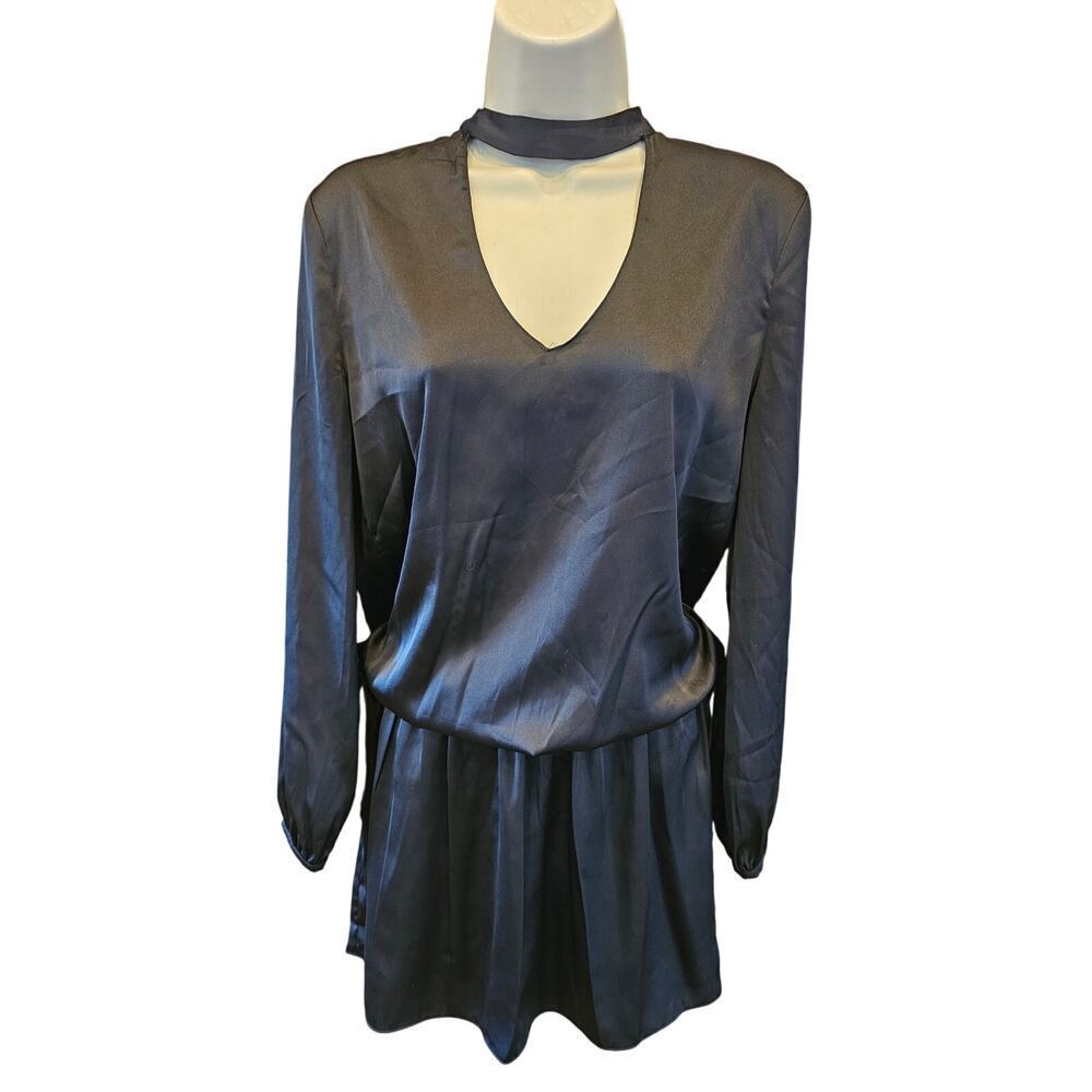 1st sight vintage satin black elastic drop waist short dress sz S choker neck